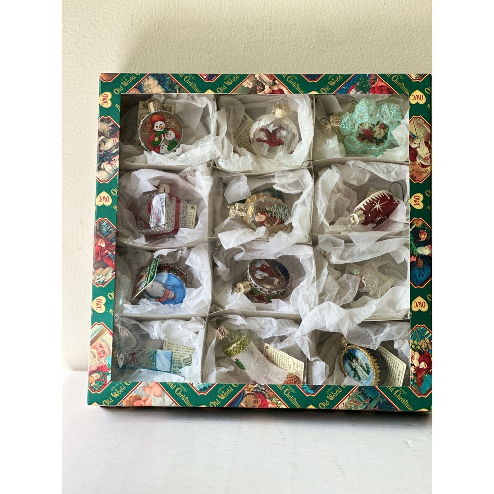 Old World Christmas Inside Art Glass Ornaments Set 12 Hand Painted Snowman Santa